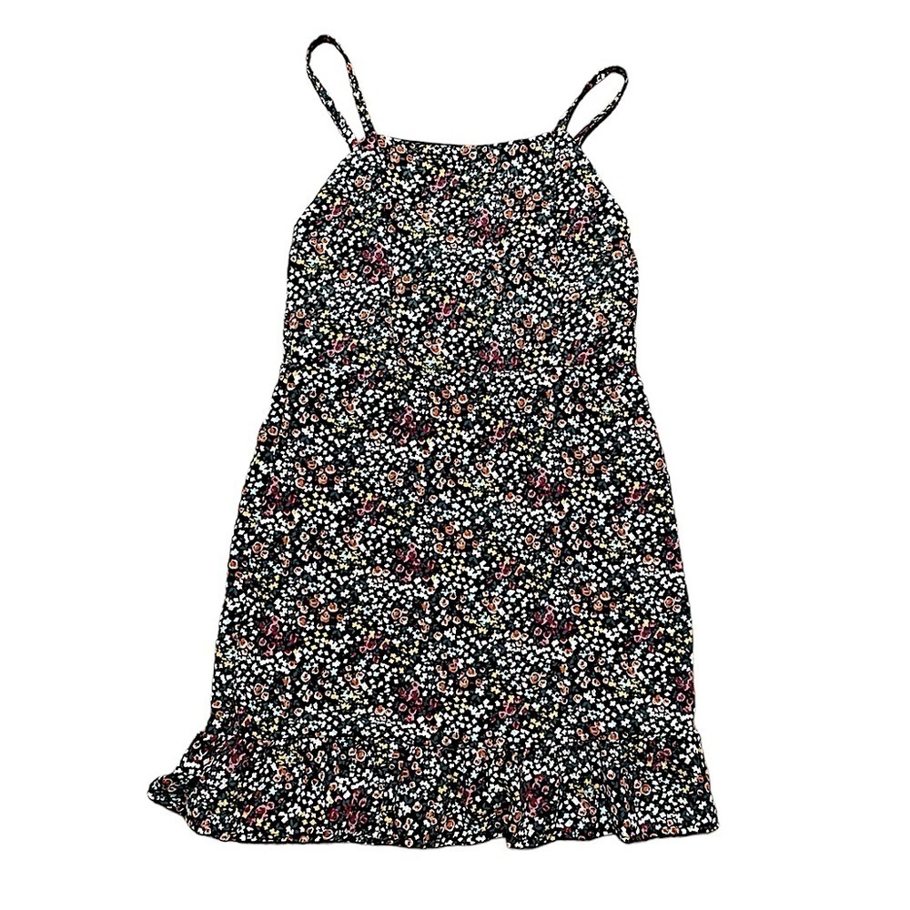 Girls Floral Print Spaghetti Straps Shift Ruffled dress